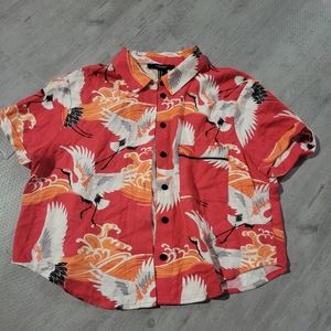 Crop Top Bird Print blouse Forever 21 size Small Button Up black buttons